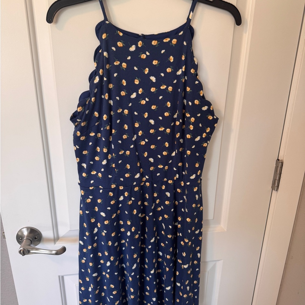 Blue and Yellow Floral Mini Sundress for Casual Wear